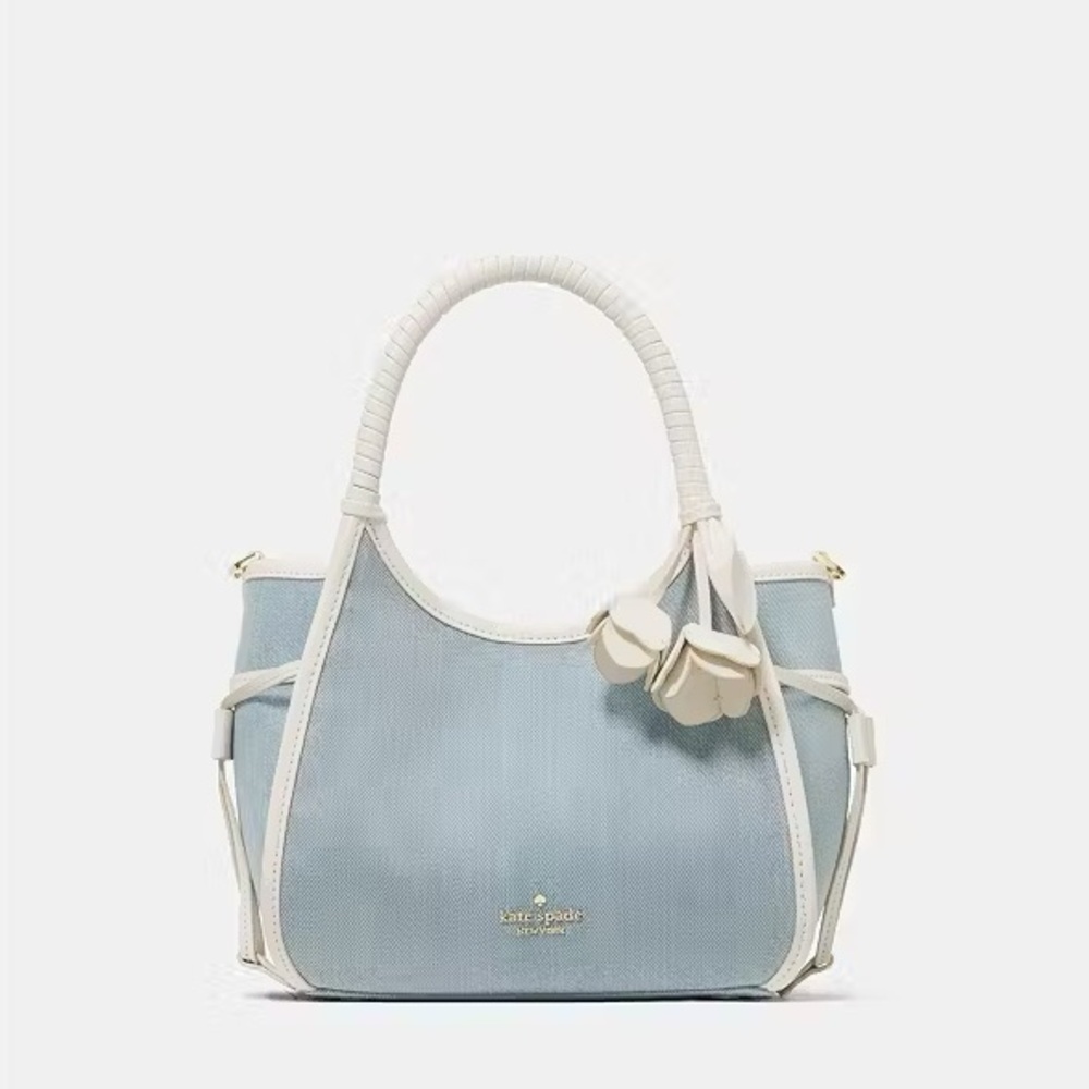 ♠️Kate Spade Stash Denim Small Satchel Crossbody Bag w Floral Charm Blue NWT